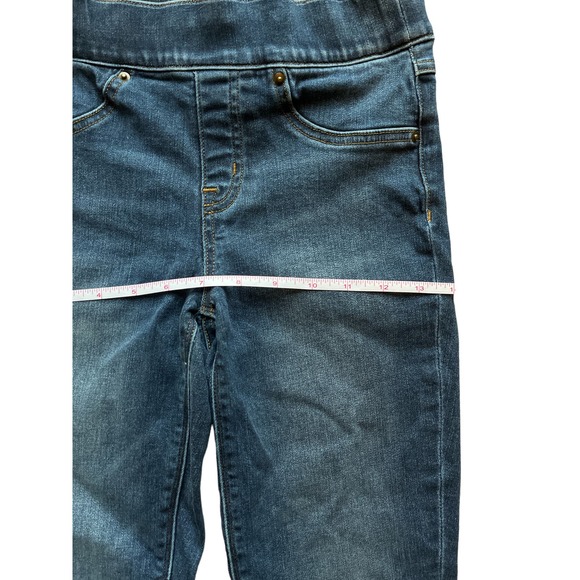 SPANX, Blue Distressed Denim Pull On Fray Hem Legging Jeans, Size XS - Picture 6 of 7